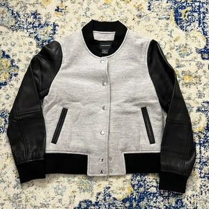 Club Monaco leather and wool baseball jacket